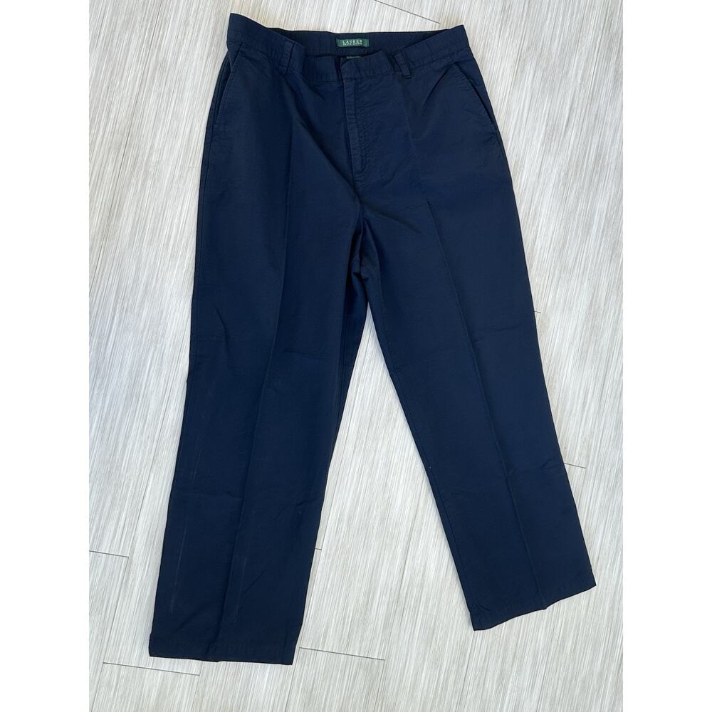 Lauren Ralph Lauren Women's Navy Dress Pants Pleated Cotton Straight Leg 14